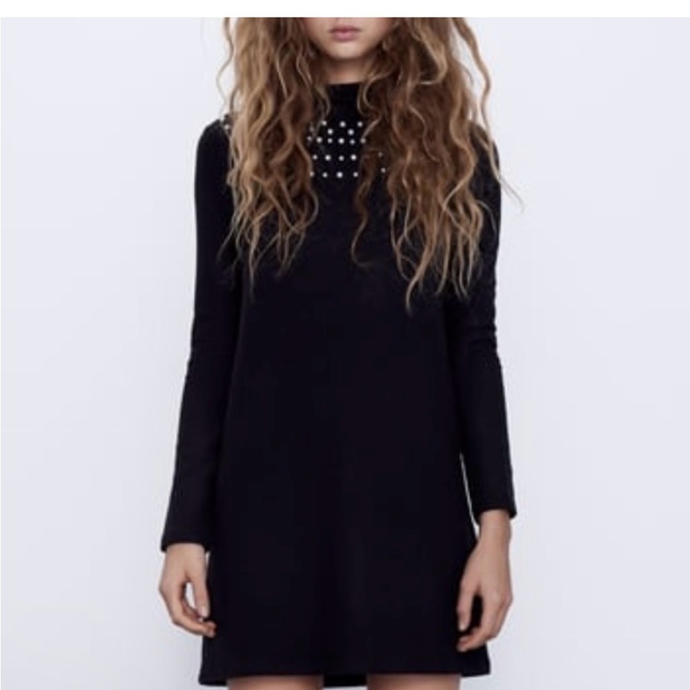 Elegant Black Dress with Pearl Detailing